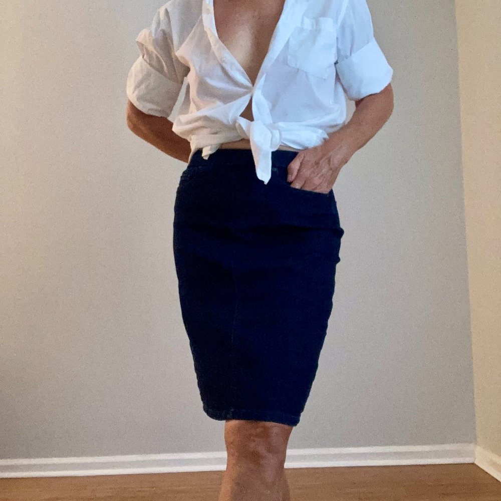 Land's End Stretch Pencil Skirt Size 6P Dark Denim